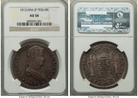 Ferdinand VII 8 Reales 1812 LM-JP AU58 NGC, Lima mint, KM117.1. Pleasantly toned and graced with significant iridescence across surfaces that appear e...