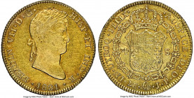 Ferdinand VII gold 4 Escudos 1821 LM-JP AU50 NGC, Lima mint, KM128. Amber-patinated and displaying glistening remnant luster along with shallow revers...