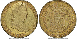Ferdinand VII gold 8 Escudos 1812 LM-JP AU53 NGC, Lima mint, KM118, Cal-1758. Large draped bust variety. Lustrous for the grade, which is set by a com...