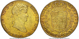 Ferdinand VII gold 8 Escudos 1814 LM-JP AU55 NGC, Lima mint, KM129.1, Cal-1761, Onza-1220. An appreciable and more attainable presentation of this fir...