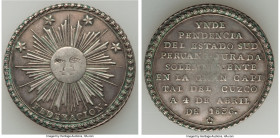 South Peru. Republic silver "Independence of South Peru" Medal of 4 Reales 1836 XF (Cleaned), Fonrobert-9227. 33mm. 13.32gm. An appealing proclamation...