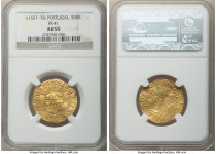 Sebastian (1557-1578) gold 500 Reis (Cruzado) ND (from 1560) AU55 NGC, Lisbon mint, Fr-41, Gomes-57.10. Struck on a wavy planchet, and hence showing a...