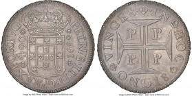 Pedro II 400 Reis 1689-P AU Details (Cleaned) NGC, Porto mint, KM154.1, Dav-4392. Displaying not a hint of weakness and exceedingly little actual wear...