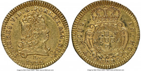 João V gold 1/2 Escudo (800 Reis) 1722-L AU Details (Reverse Damage) NGC, Lisbon mint, KM210, Fr-91. A lightly handled specimen, bearing antique-gold ...