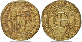Charles & Johanna (1516-1556) gold Escudo ND (from 1543) S-(star) AU58 NGC, Seville mint, Cal-196, Cay-3146, Oro Macuquino-24c. 3.40gm. Variety with K...