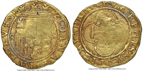 Charles & Johanna (1516-1556) gold Escudo ND (from 1543) S-(star) XF Details (Scratches) NGC, Seville mint, Cal-196, Cay-3146, Oro Macuquino-24c. 3.34...