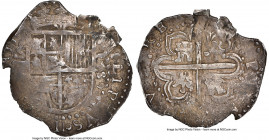 Philip II Cob 2 Reales 1589 S-D AU53 NGC, Seville mint, Cal-409, Cay-3647. 6.85gm. Despite fairly uneven striking, the date and mintmark are fully dis...