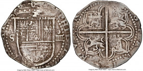 Philip II Cob 4 Reales ND (before 1588) S-D VF35 NGC, Seville mint, Cal-576, Cay-3786. 13.55gm. Variety with lis between shield and crown, and square ...