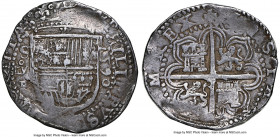 Philip II Cob 8 Reales 1590 S-D XF40 NGC, Seville mint, Cal-729, Cay-4031. 27.17gm. Variety with denomination written in retrograde (IIIV). Among the ...