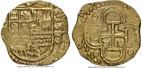 Philip II gold Cob 2 Escudos 1590/89 S-D AU53 NGC, Seville mint, Cal-832, cf. Cay-4114 (overdate unlisted), Oro Macuquino-37. 6.72gm. Only the second ...