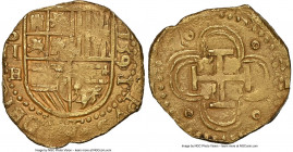 Philip II gold Cob 2 Escudos 1591/90/89 S-H/D MS61 NGC, Seville mint, cf. Cal-838 (this overdate not listed), Cay-4120 (same), Oro Macuquino-43a (same...