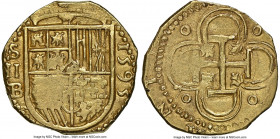 Philip II gold Cob 2 Escudos 1595 S-B AU58 NGC, Seville mint, Cal-852, Cay-4131, Oro Macuquino-50. 6.73gm. Sharply struck, bearing a desirable early f...