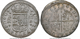 Philip V 2 Reales 1724 M-A MS62 NGC, Madrid mint, KM296, Cal-774. Sharp, and typically a rather available coin, even on the cusp of Choice Mint State....