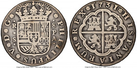 Philip V 8 Reales 1731 S-PA F15 NGC, Seville mint, KM358, Cal-1623. Variety with PA initials arranged vertically. A better variety, and the first year...