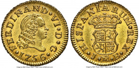 Ferdinand VI gold 1/2 Escudo 1756-JB MS61 NGC, Madrid mint, KM378, Cal-559. Third bust. A sharp example, bearing boldly-struck devices and luminous fi...
