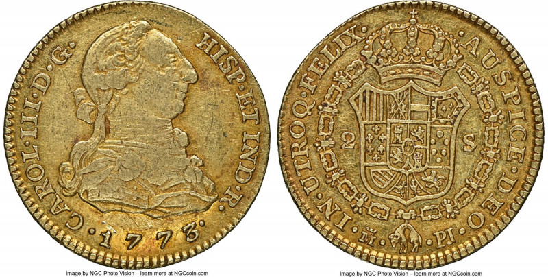 Charles III gold 2 Escudos 1773 M-PJ AU53 NGC, Madrid mint, KM417.1, Cal-1544. A...
