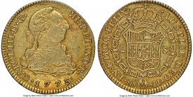 Charles III gold 2 Escudos 1773 M-PJ AU53 NGC, Madrid mint, KM417.1, Cal-1544. A lightly handled and sharp piece, presenting an amber tone with blushe...