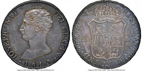 Joseph Napoleon "De Vellon" 20 Reales 1810 M-AI AU53 NGC, Madrid mint, KM551.2. Boldly struck and sharp, presenting deeply-toned surfaces and lustrous...
