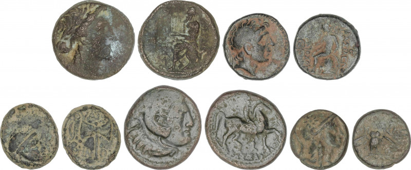 Lote 5 monedas cobre. AE. Todas diferentes. De tamaño pequeño. De Filipo III, An...
