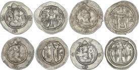 Lote 4 monedas Dracma. FIRUZ I, KAVAD IV (2) y HORMAZD IV. AR. A EXAMINAR. MBC+.