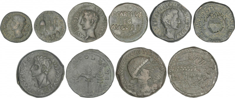 Lote 5 monedas Semis, As (2), Dupondio (2). BILBILIS, EMERITA AUGUSTA, OBULCO, C...