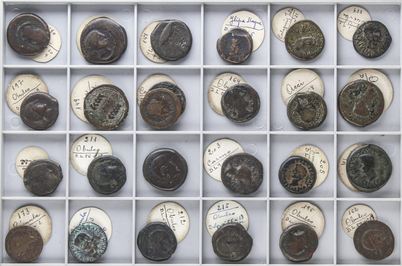 Lote 25 monedas As. AE. ACCI (2), CAESAR AUGUSTA (2), CALAGURRIS (2), CARMO (2),...