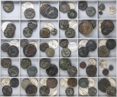 Lote 128 monedas cobres. AE. Incluye Cuadrantes, Semis y Ases. Variedad de cecas como por ejemplo : ARSE, CESE, SAETABI, SEGIA, SEGOBRIGA, TURIASO… Gr...