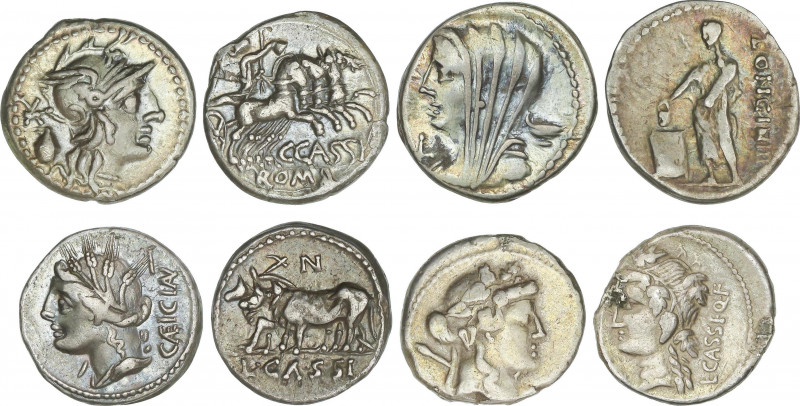 Lote 4 monedas Denario. 126 a 55 a.C. CASSIA. AR. Pátina. A EXAMINAR. FFC-554, 5...