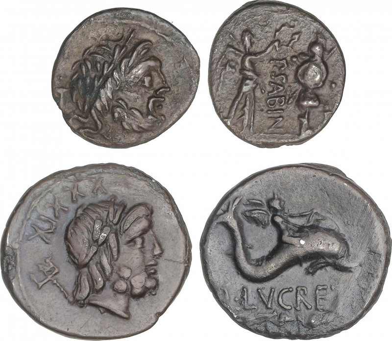 Lote 2 monedas Denario y Quinario. 76 y 99 a.C. LUCRETIA y VETTIO. L. Lucretius ...