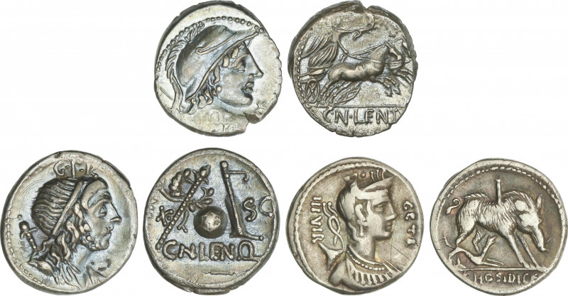 Lote 3 monedas Denario. CORNELIA (2), HOSIDIA. AR. A EXAMINAR. FFC-624, 626, 748...