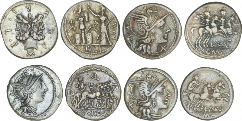 Lote 4 monedas Denario. CUPIENNA, DECIMIA, FUNDANIA, FURIA. AR. Pátina. A EXAMIN...