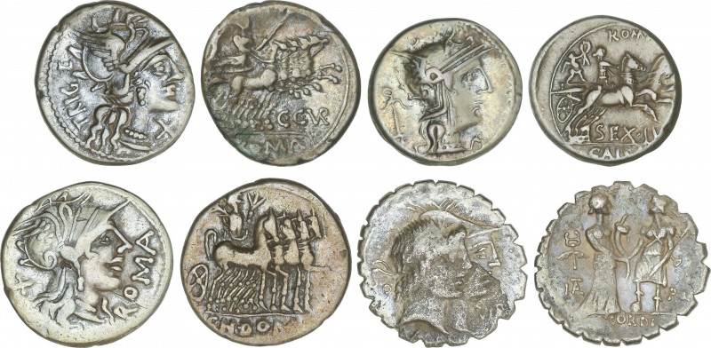 Lote 4 monedas Denario. CURATIA, DOMITIA, FUFIA, JULIA. AR. Pátina. A EXAMINAR. ...
