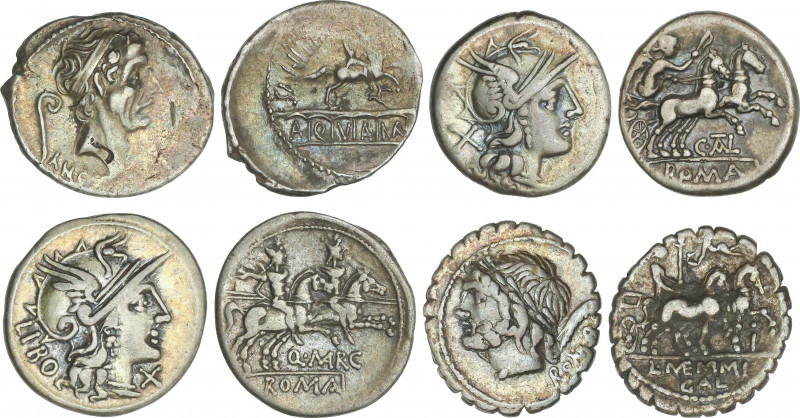 Lote 4 monedas Denario. JUVENTIA, MARCIA (2), MEMMIA. AR. Pátina. A EXAMINAR. FF...