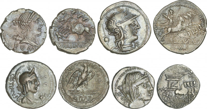 Lote 4 monedas Denario. PLAETORIA, POSTUMIA (2), RUBRIA. AR. Pátina. A EXAMINAR....