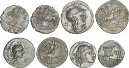 Lote 4 monedas Denario. PLAETORIA, POSTUMIA (2), RUBRIA. AR. Pátina. A EXAMINAR. FFC-971, 1063, 1065, 1092. MBC- a MBC+.