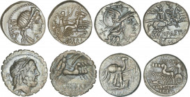 Lote 4 monedas Denario. AELIA (2), AEMILIA, ANTONIA. AR. Pátina. A EXAMINAR. FFC-99, 100, 119, 140. BC+ a MBC.