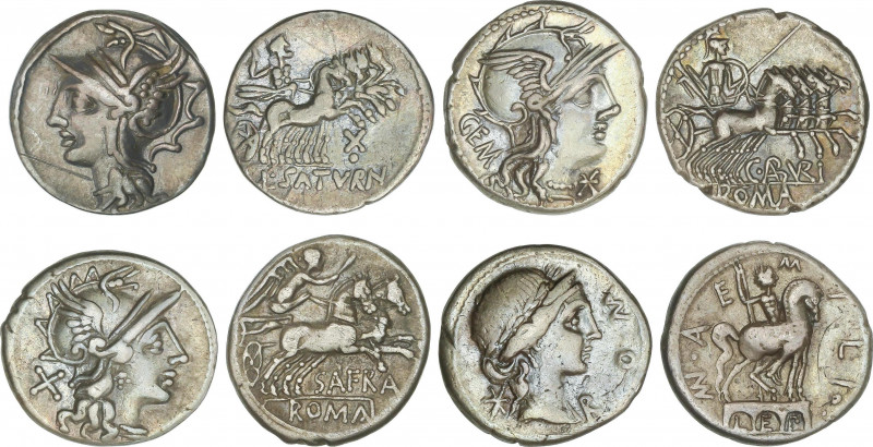 Lote 4 monedas Denario. ABURIA, AEMILIA, AFRANIA, APULEIA. AR. Pátina. A EXAMINA...