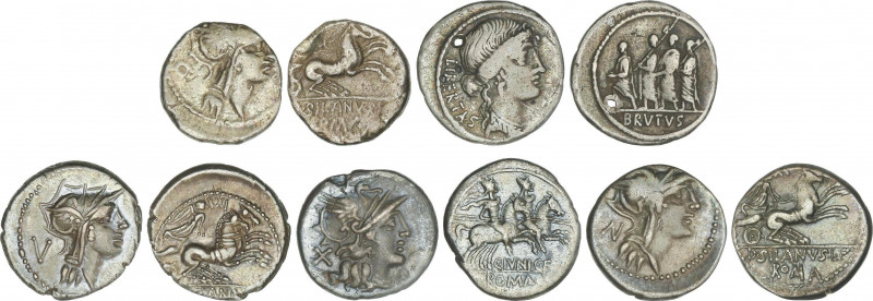 Lote 5 monedas Denario. 149-54 a.C. JUNIA. AR. Pátina. A EXAMINAR. FFC-776, 789 ...