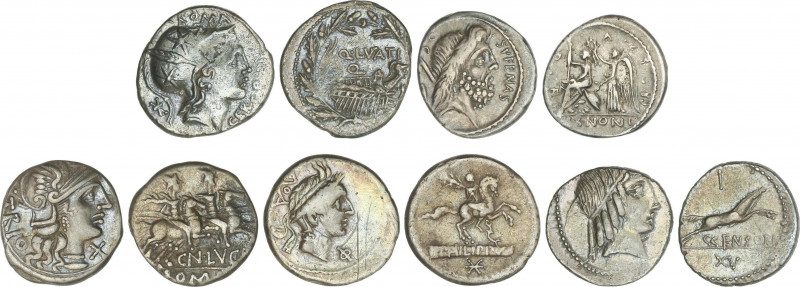 Lote 5 monedas Denario. LUCRETIA, LUTATIA, MARCIA (2), NONIA. AR. Pátina. A EXAM...