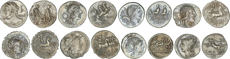 Lote 8 monedas Denario. AURELIA, CAESIA, CALIDIA, CALPURNIA, CLAUDIA, CLOULIA, C...