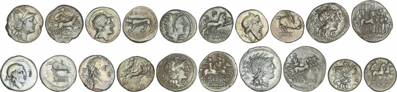 Lote 10 monedas Denario. SATRIENA, SAUFEIA, SEMPRONIA, SENTIA, TITIA (2), THORIA...