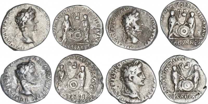 Lote 4 monedas Denario. Acuñadas el 7-6 a.C. AUGUSTO. LUGDUNUM (Lyon). Rev.: C. ...