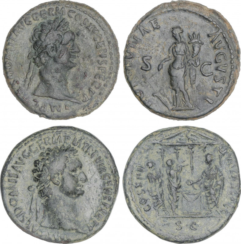 Lote 2 monedas As. Acuñadas el 85-91 d.C. DOMICIANO. AE. Procedentes de la colec...