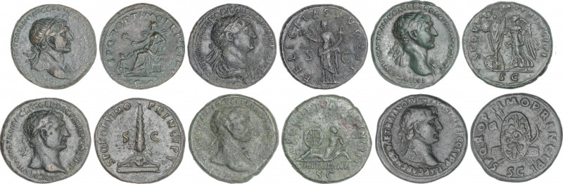 Lote 7 monedas As. Acuñadas el 98-117 d.C. TRAJANO. AE. Procedentes de la colecc...