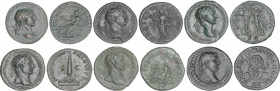 Lote 7 monedas As. Acuñadas el 98-117 d.C. TRAJANO. AE. Procedentes de la colección Scipio. A EXAMINAR. C-144, 420 var., 525, 565, 569, 651. MBC a MBC...