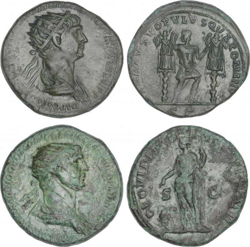 Lote 2 monedas Dupondio. Acuñadas el 114-117 d.C. TRAJANO. Rev.: PROVIDENTIA AVG...