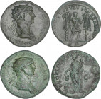Lote 2 monedas Dupondio. Acuñadas el 114-117 d.C. TRAJANO. Rev.: PROVIDENTIA AVGVSTI S.P.Q.R. Providencia a izquierda y SENATVS POPVLVSQVE ROMANVS S. ...