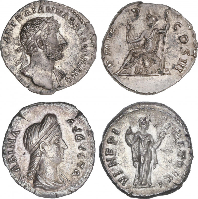 Lote 2 monedas Denario. Acuñadas el 117-138 d.C. ADRIANO y SABINA. Rev.: La de A...