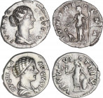Lote 2 monedas Denario. Acuñadas el 182 d.C. LUCILA. Anv.: LUCILLA AVGVSTA. Busto a derecha. Rev.: IVNO REGINA. Juno en pie a izquierda y VENVS VICTRI...