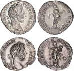 Lote 2 monedas Denario. Acuñadas el 186-192 d.C. CÓMODO. Rev.: P. M. TR. P. XIII IMP. VIII COS. V P. P. Libertad en pie, con cetro y bonete y P. M. TR...